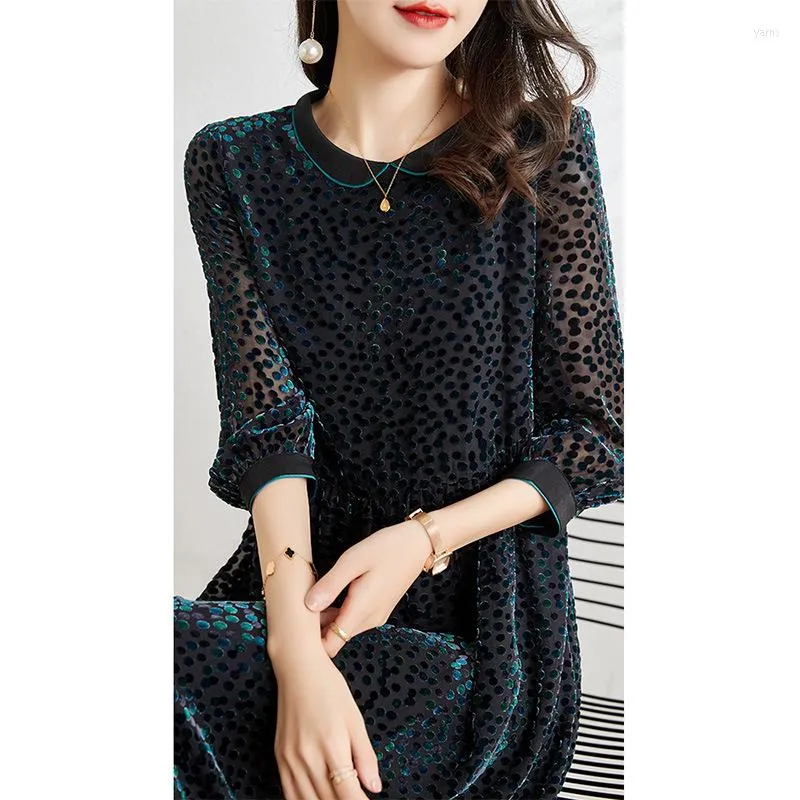 Casual Dresses High Quality Silk Velvet Dress For Women Leopard Print Spring Summer Women's Clothing Midi Robe Femmes