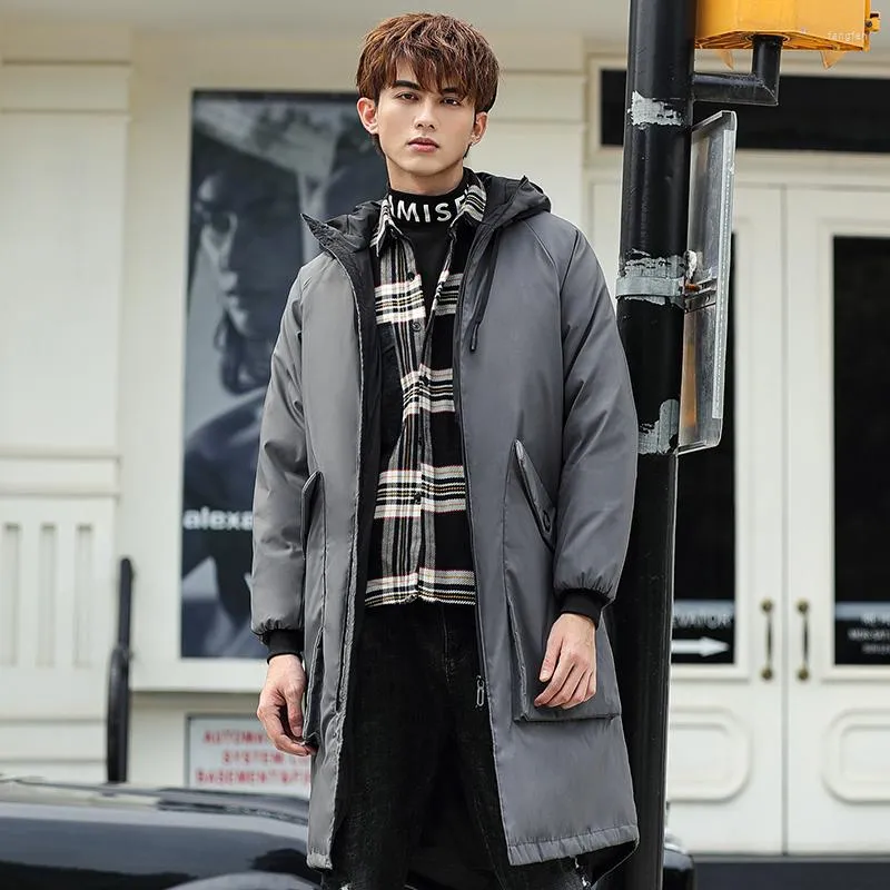 Men's Down Jacket Mid-length Hooded Thickened Loose Fashion Brand Handsome Winter Coat 2023 Trend Dovetail