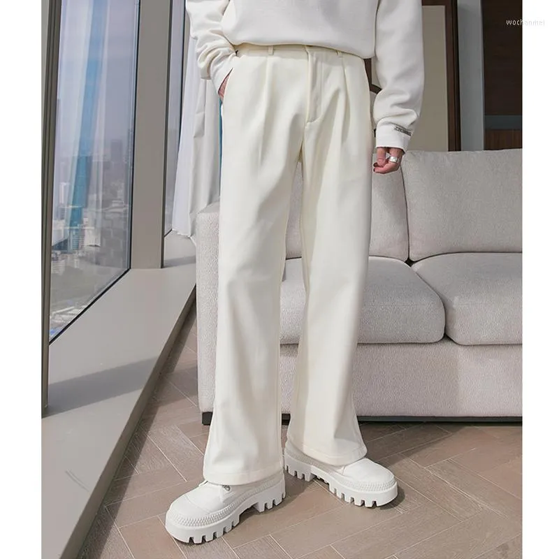 Abiti da uomo Streetwear Uomo Baggy Ricreativo Sensazione cadente Pantaloni in stile occidentale Fibbia Senso del design Cilindro dritto Pantaloni neri