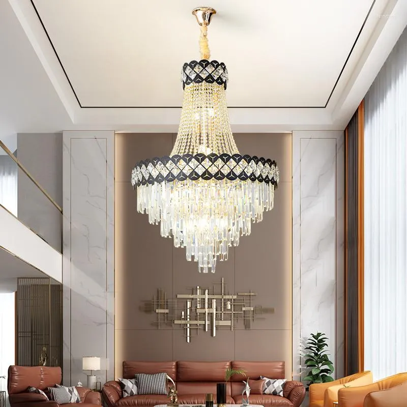 Lampadiers Crystal Lampadier Light Luxury Simple Modern Duplex Scala lampada a sospensione lunga Villa El Gold Fare Lustre E14