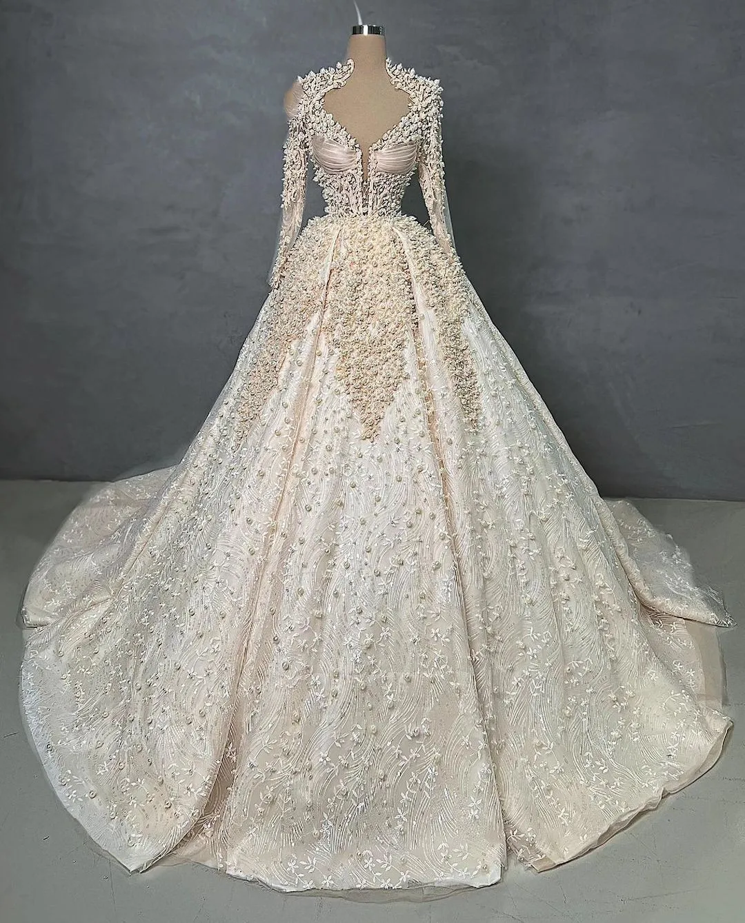 Elegant Sage Mermaid Evening Dress With Long Sleeves Appliques main image 1