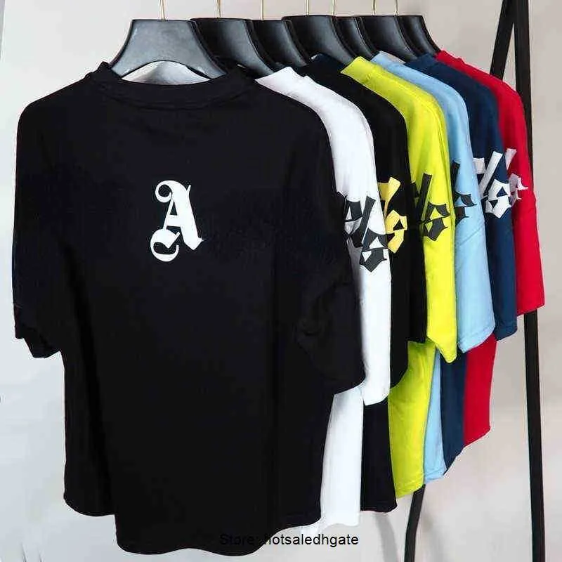 Versión alta Camisetas para hombres y mujeres PA 223ss Back Angel Letter Printing Tide Brand Hip-hop Cuello redondo Camiseta de manga corta Moda
