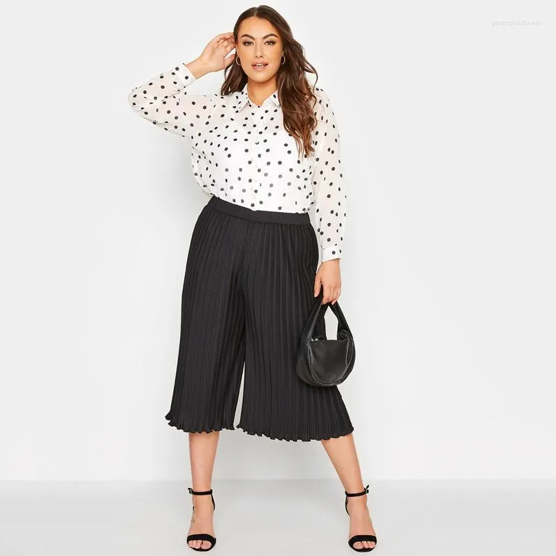 Hose Plus Size Summer Elegant Falten Capri Frauen hohe Taille lose lässige, breite Beinhose für Arbeit jeder Gelegenheit