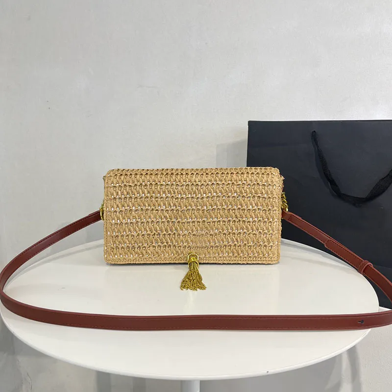 Tassel Straw Bag Chain Bag Flap Crossbody Envelope Bag Designer Luxury Beach Bag Crochet Women Messenger Bag Shoulder Handbags Purse Gold Hardware Multiple Colors