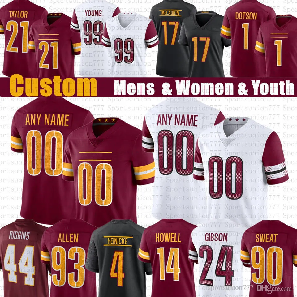 Sam Howell Chase Young Terry McLaurin Custom Football Jersey Jonathan Allen Sean Taylor Tress Way Montez Sweat Brian Robinson Jahan Dotson