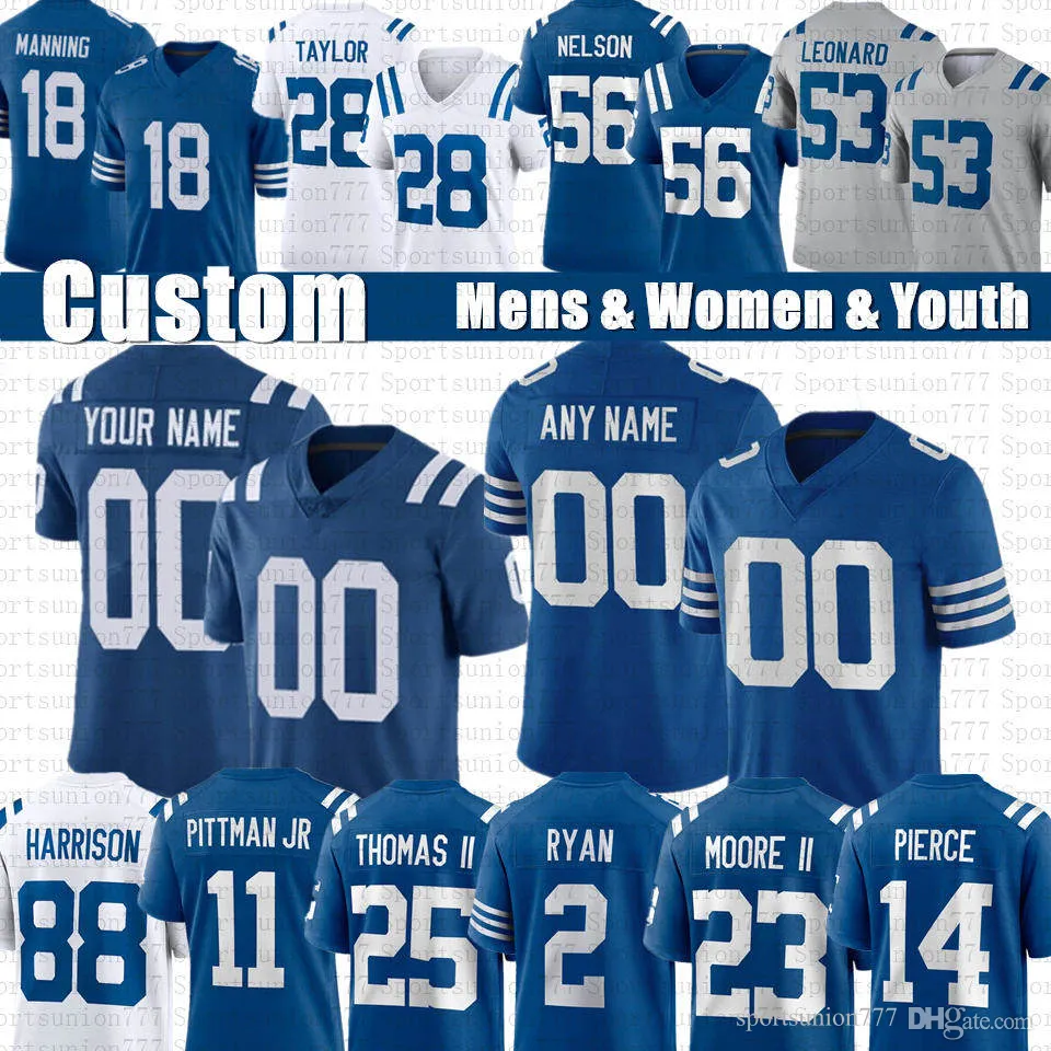 Anthony Richardson Jonathan Taylor Custom fotbollströja Peyton Manning Alec Pierce Quenton Nelson DeForest Buckner Darius Leonard Pittman Jr Gardner Minshew II