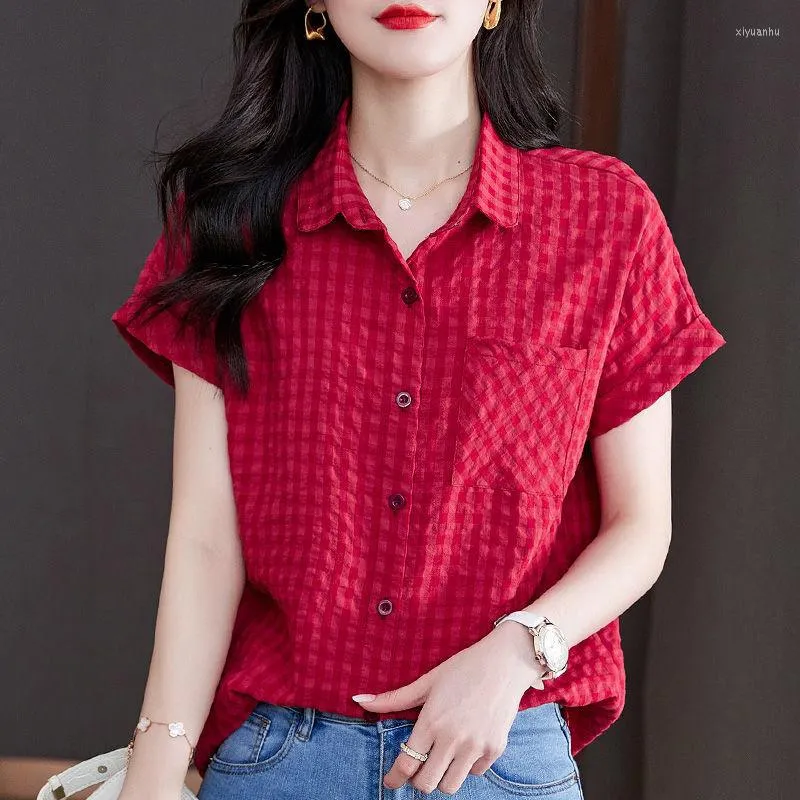 Damesblouses mode revers lapel vaste kleur zakken korte mouw shirt dames kleding 2023 zomer oversized casual tops forens blouse blouse