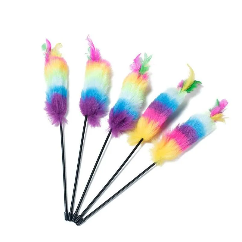 Cat Toys Rainbow Color Wool Top Kitten Teaser Stick Pet Interaction Drop Delivery Home Garden Supplies Dhatn