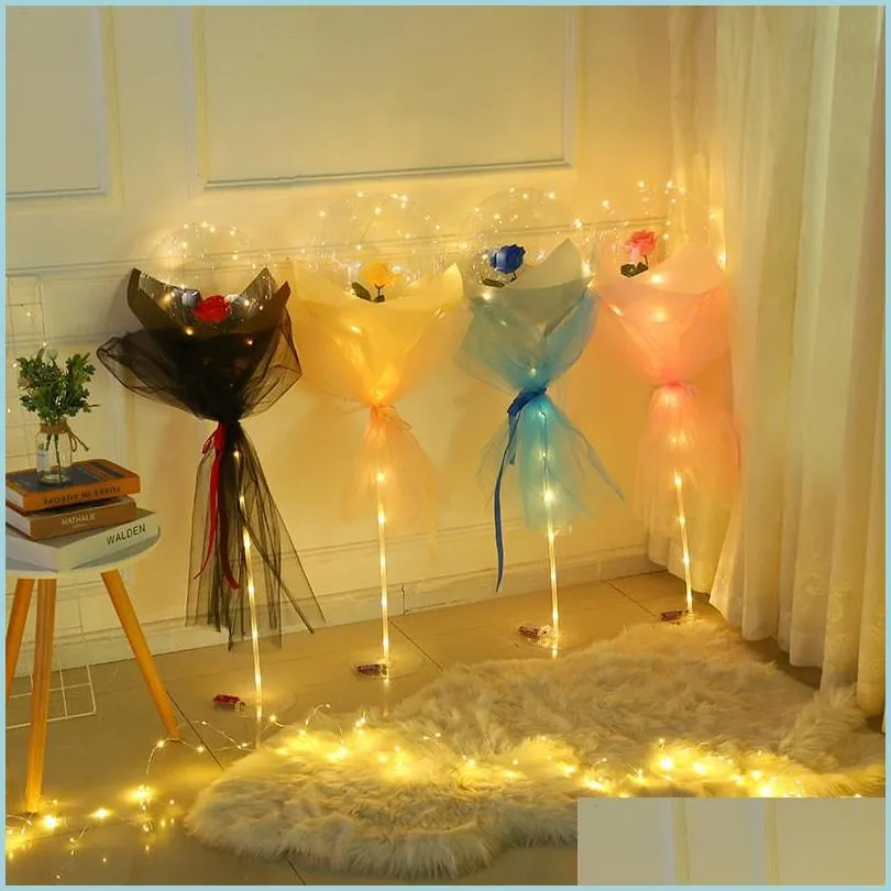 Other Festive Party Supplies Led Luminous Balloon Rose Bouquet Transparent Flashing Light Bobo Ball Birthday Decor Valentines Wedd Dhadz