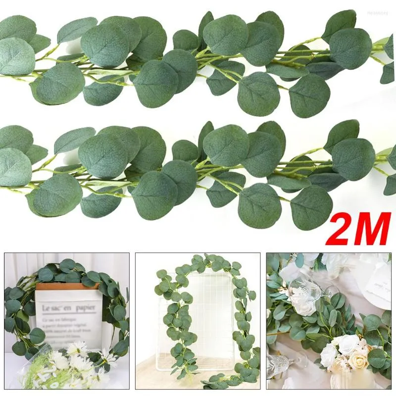 Fleurs décoratives 2M feuilles d'eucalyptus artificielles vignes faux rotin pour bricolage mariage toile de fond arc maison jardin Table décoration fournitures