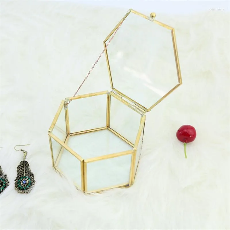 ジュエリーポーチ幾何学ガラスボックスレトロビンテージイヤリングリングフラワープラントディスプレイホルダーケースの結婚式の装飾
