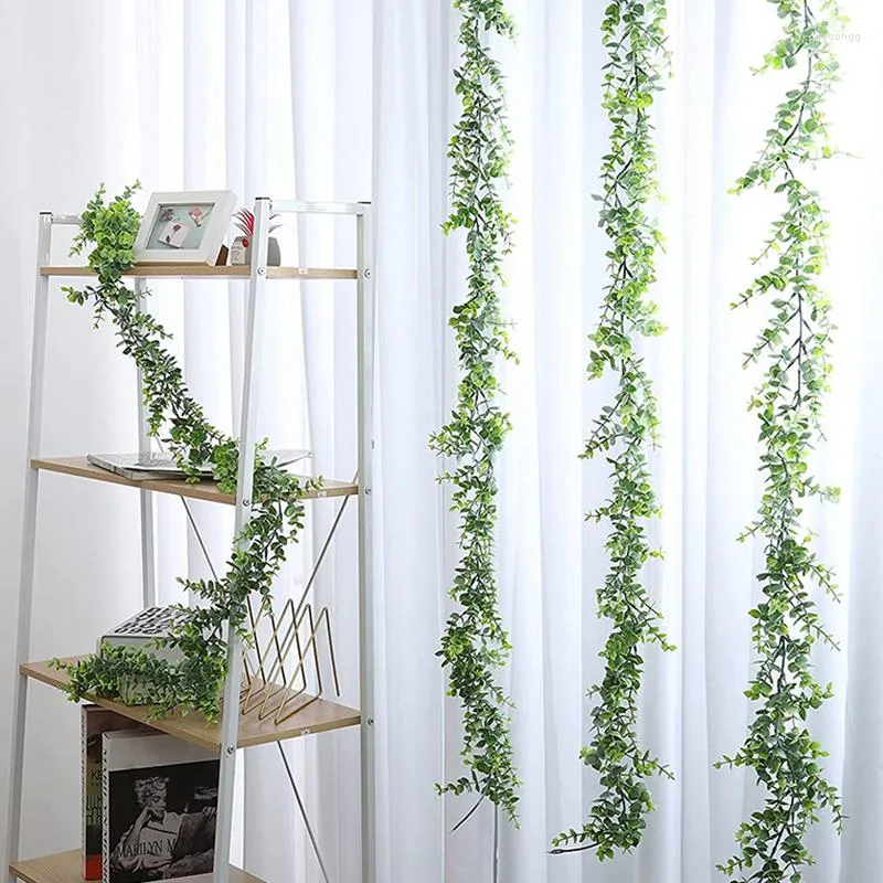 Fleurs décoratives Artificielle Eucalyptus Guirlande Rotin Pour Couronnes DIY Décorations De Mariage Arc Mur Toile De Fond Vert Suspendu Vigne Faux