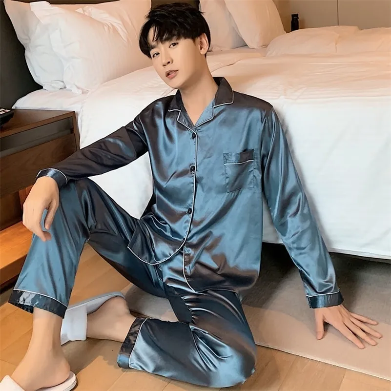 Men's Sleepwear Men's pajamas household clothing silk satin pajama sets long button down pajamas pants oversized casual wear Pjs 230330