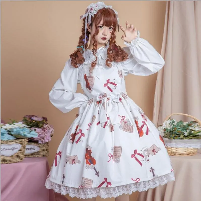 Casual Dresses 2023 Japanese Student Campus Lolita Cute Print Dress Sweet And Lovely Kawaii Princess Court Style Fairy