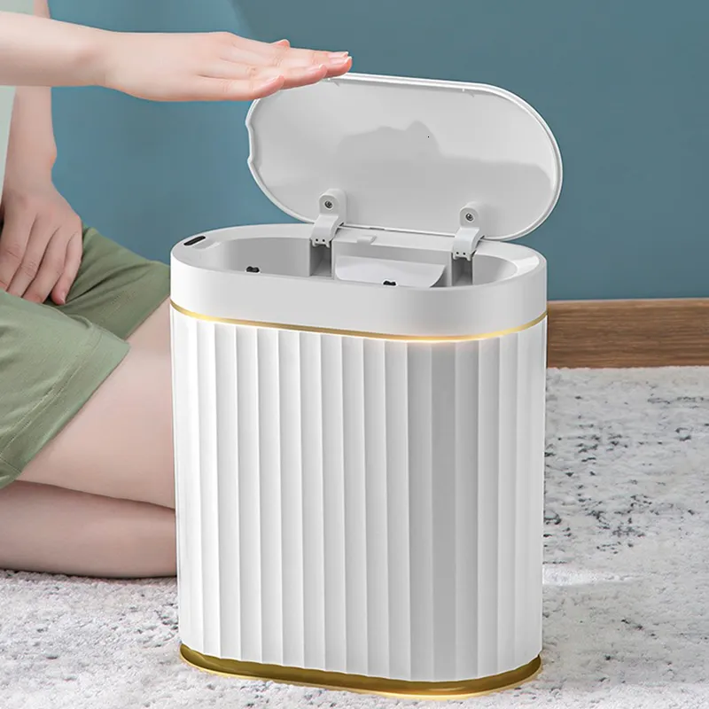 Avfallsbackar Smart Sensor Trash Can är vattentät med ett lock som är lämpligt för badrumsljus lyxiga familjens vardagsrum och sprickavfall 230330