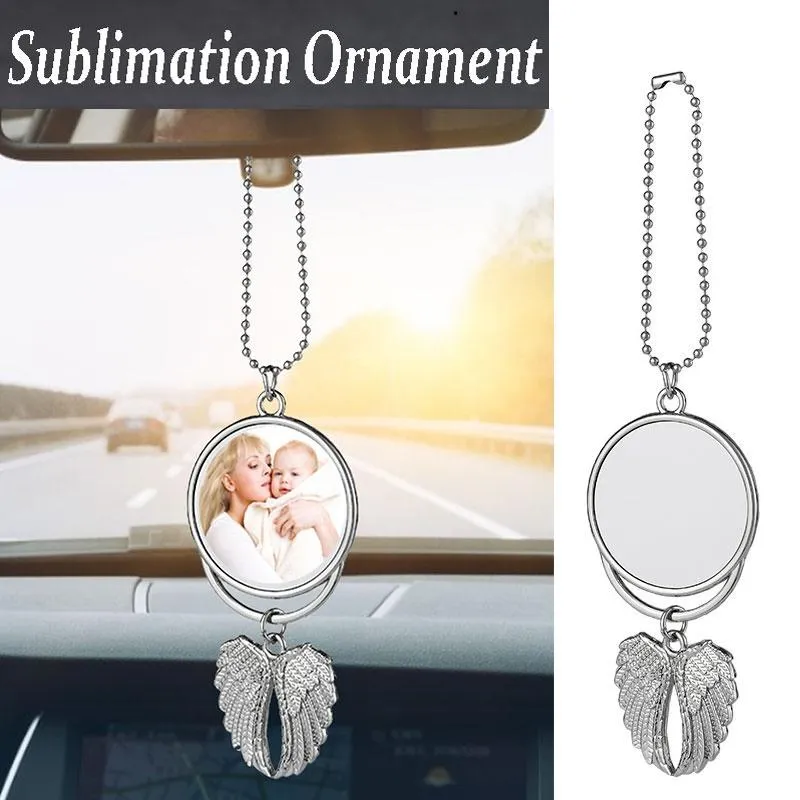 100 Stücke Sublimation Auto Ornament Dekorationen Engelsflügel Form leer heiß Transferdruck Verbrauchsmaterialien DoubleSided Hanger