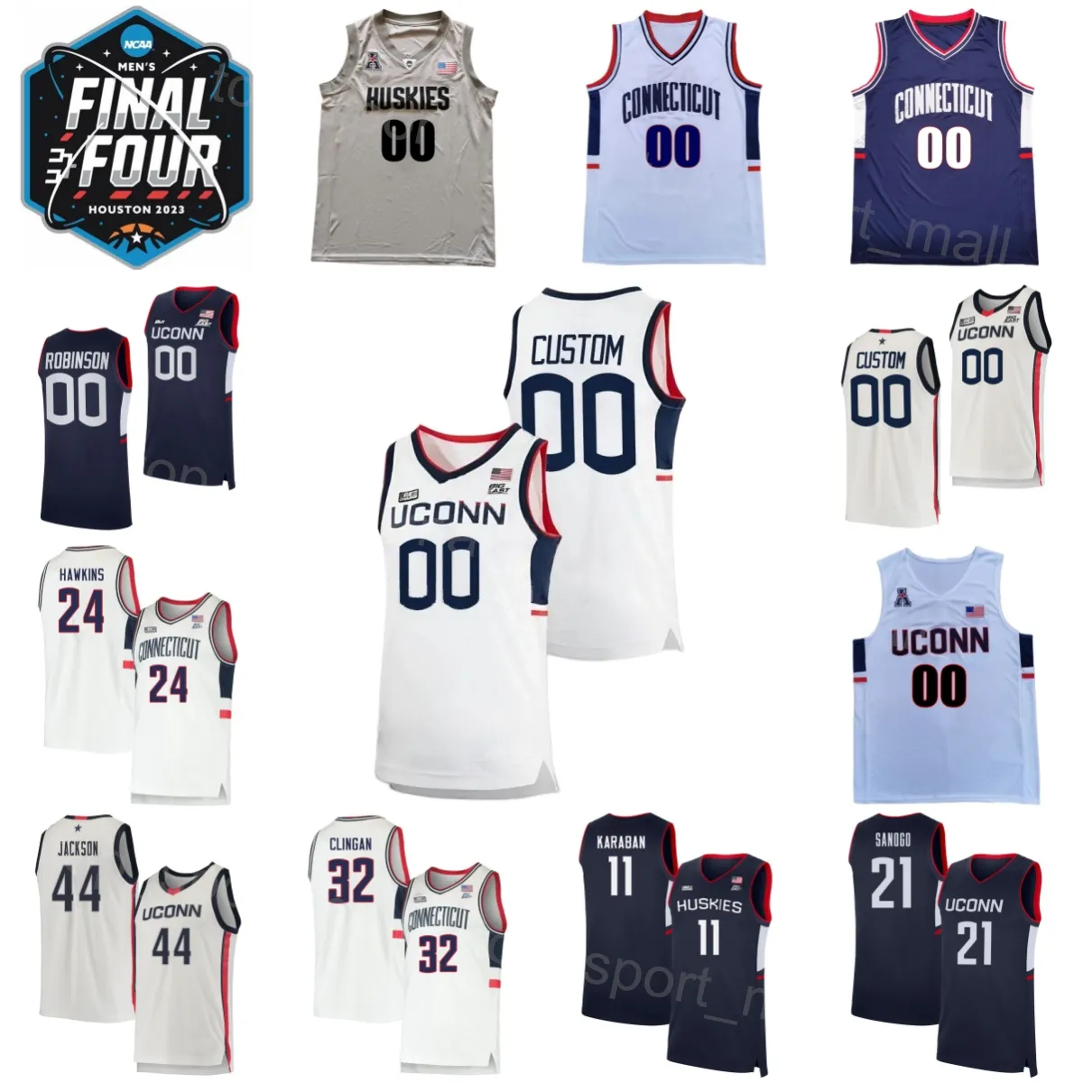 2023 NCAA Final Four College Uconn Huskies Jersey Connecticut Basketball 21 Adama Sanogo Hawkins Tristen Newton Alex Karaban Donovan Clingan Andre Jackson Stitch