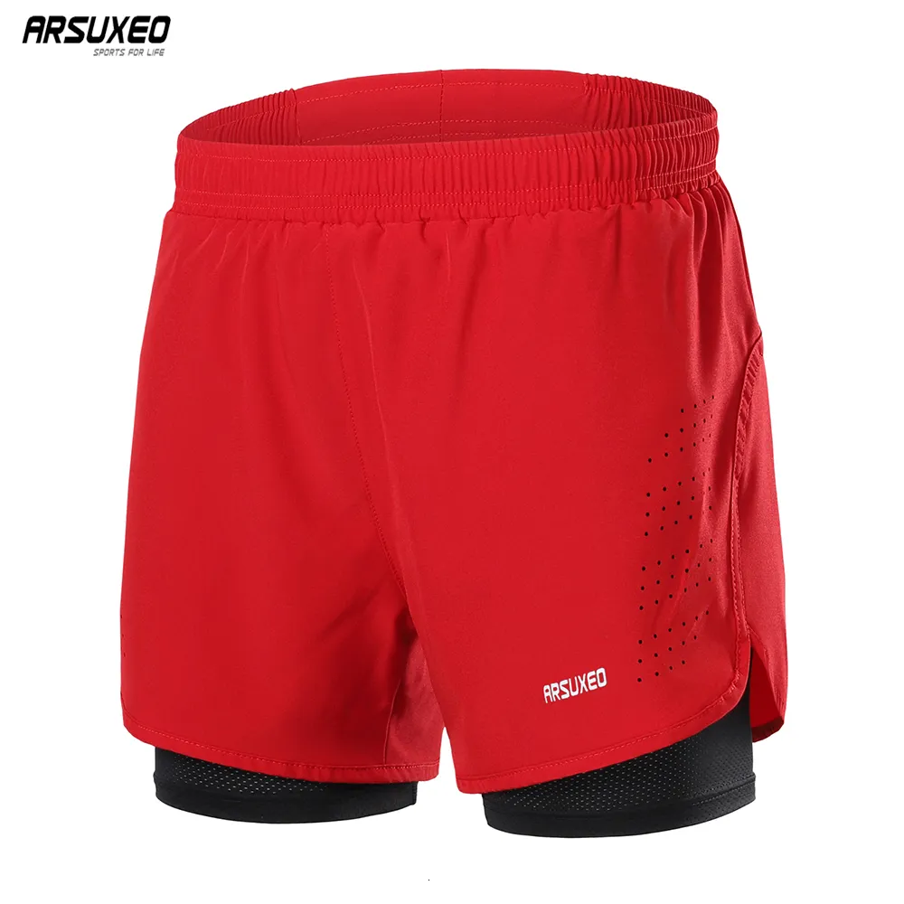 Men's Shorts ARSUXEO Men's Sprint Outdoor Sports Training Jogging Gym Fitness 2-in-1 Lining Quick Drying Exercise 230330