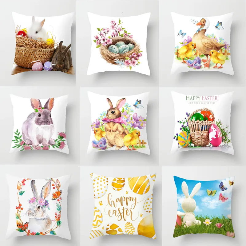 Other Event Party Supplies Happy Easter Pillowcase Decorations For Home Sofa Case Rabbit Bunny Eggs Cover 45 45CM 230330