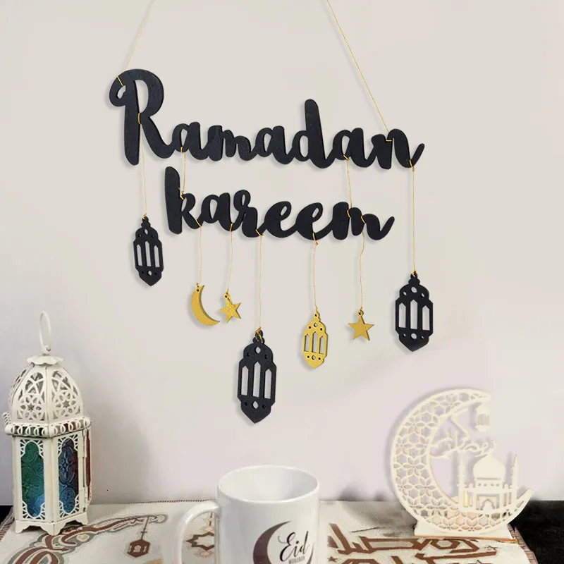 Andere evenementenfeestjes Eid Mubarak Ramadan Kareem Decor Moon Star Hangende hanger houten ornament Craft Diy moslim islamitische decoratie voor huis 230330