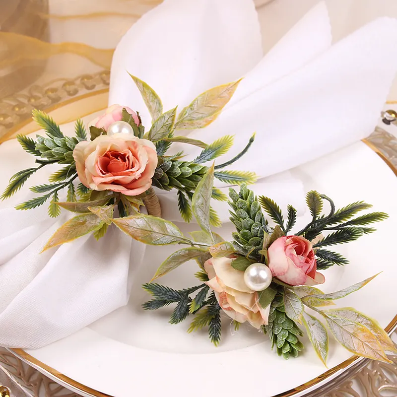 Portatovaglioli PEANDIM est Holder Stile fiore artificiale Decorazione della tavola della festa nuziale Forniture per la cena per banchetti domestici 230330
