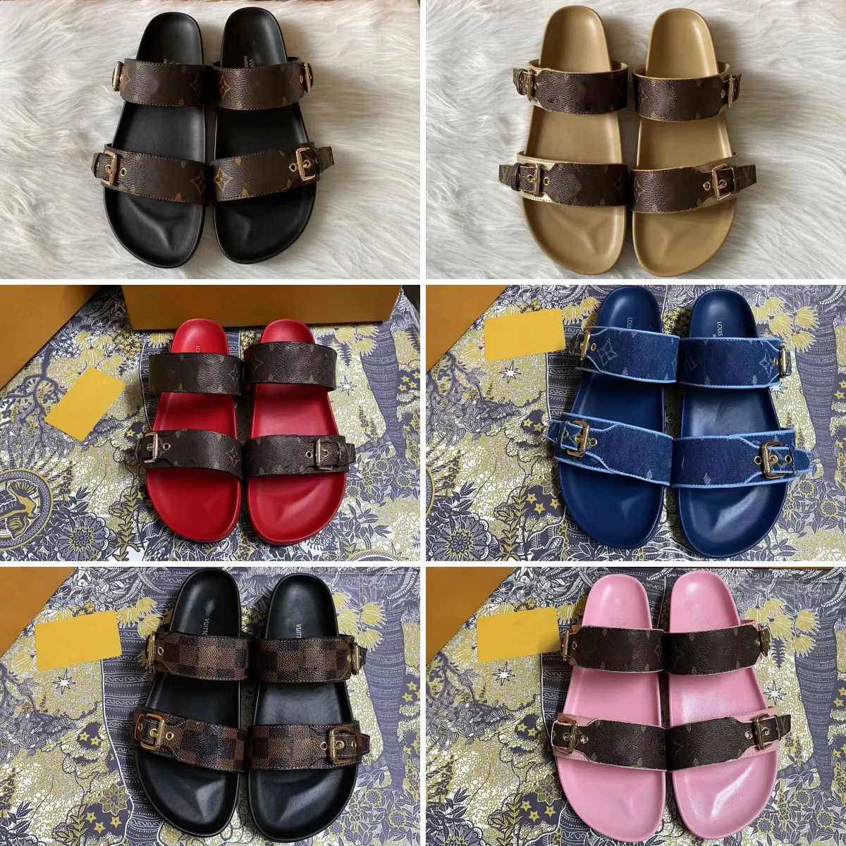 Men's and women's sandal and slippers correctly match L flower box dust bag shoes snake slippers summer wide flat sandals and slippers size 35-46