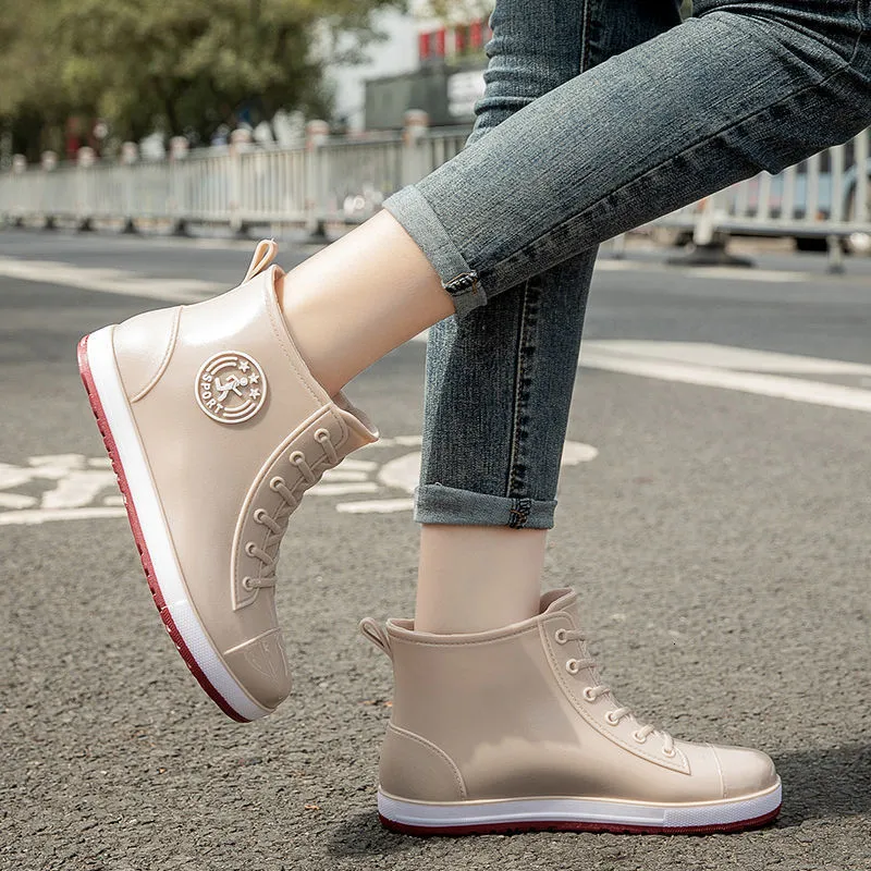 Rain Boots Lorilury Women High Top Top Rubber Jelly Shoes Summer Alkle Galoshes 캐주얼 여성용 봉제 230330