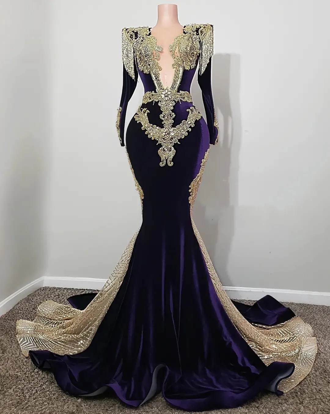 2023 Арабский азо -эби русалка кружевное выпускное платье с бисером сексуально вечернее формальное вечеринка второй прием с днем ​​рождения платья платье