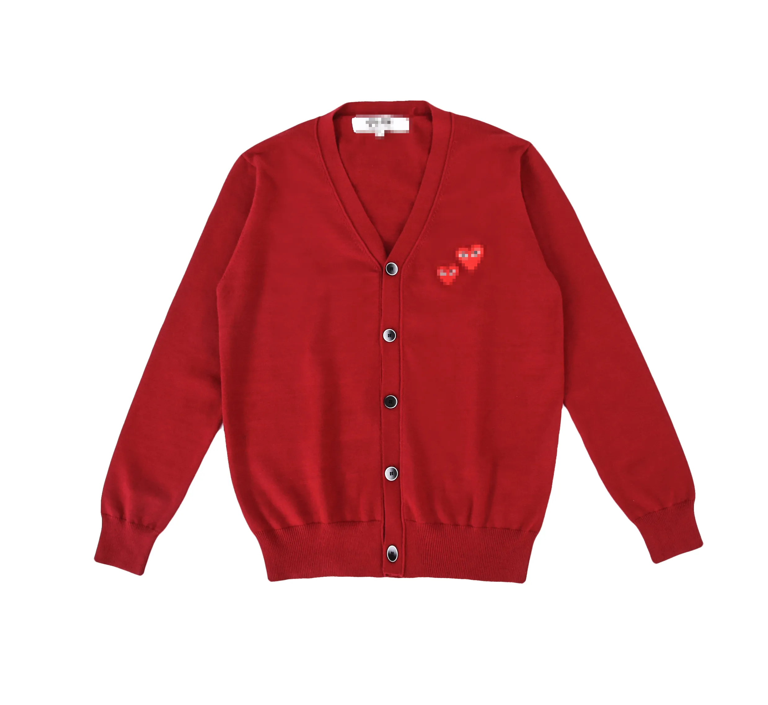 Designer Men's Sweaters CDG Com Des Garcons Play Women's Red Hearts Sweater Red Button Wool V Neck Cardigan Size XL