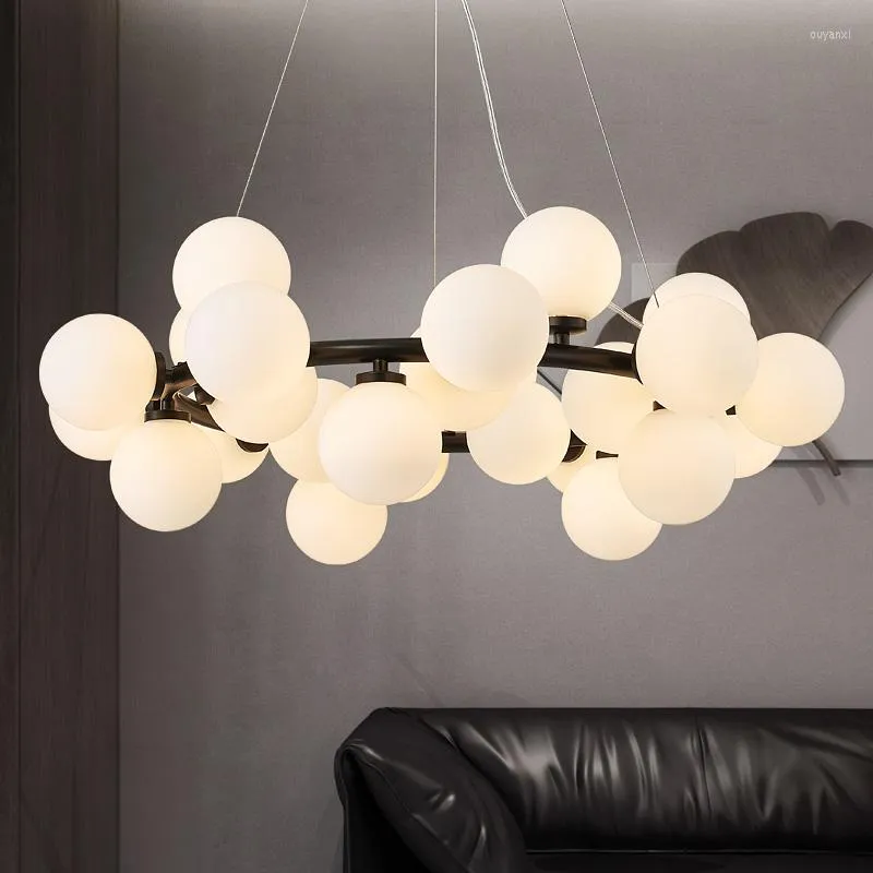 Lámparas colgantes Lámpara de frijol mágico Luces LED modernas Fisura para sala de estar Comedor G4 Cuerpo de luz dorado / negro Pend de vidrio blanco