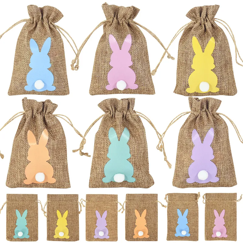 Present Wrap 6st Linen Easter Bag Spring Party Bunny Candy Cookie Packing Bags Kids Birthday Decoration Favor Rabbit Pouch 230330