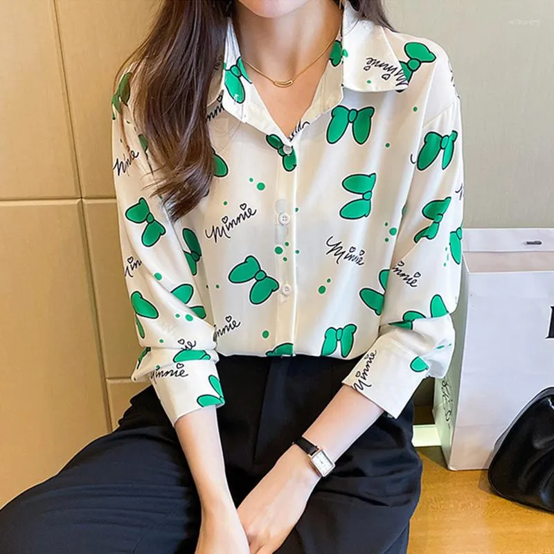 女性のブラウスBlusen Damen 2023シルクシャツサテン韓国スタイルかわいいシャツシック長袖