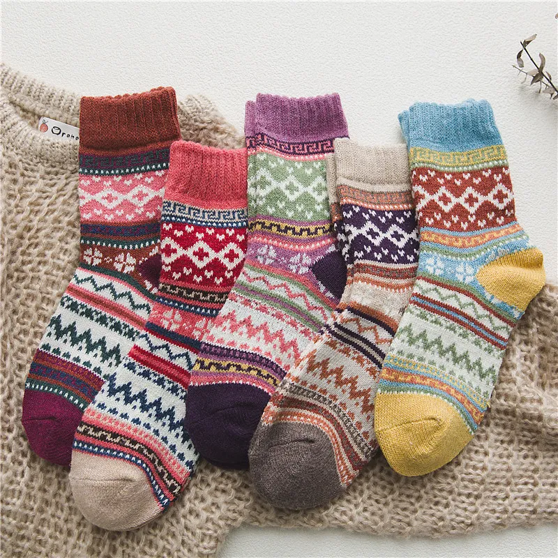 Sokken Hosiery 5 paar 1 partij Witner Dikke Dikke Warm Wool Dames Sokken Vintage Kerstsokken Kleur Socks Gift Moda Damessokken 230330