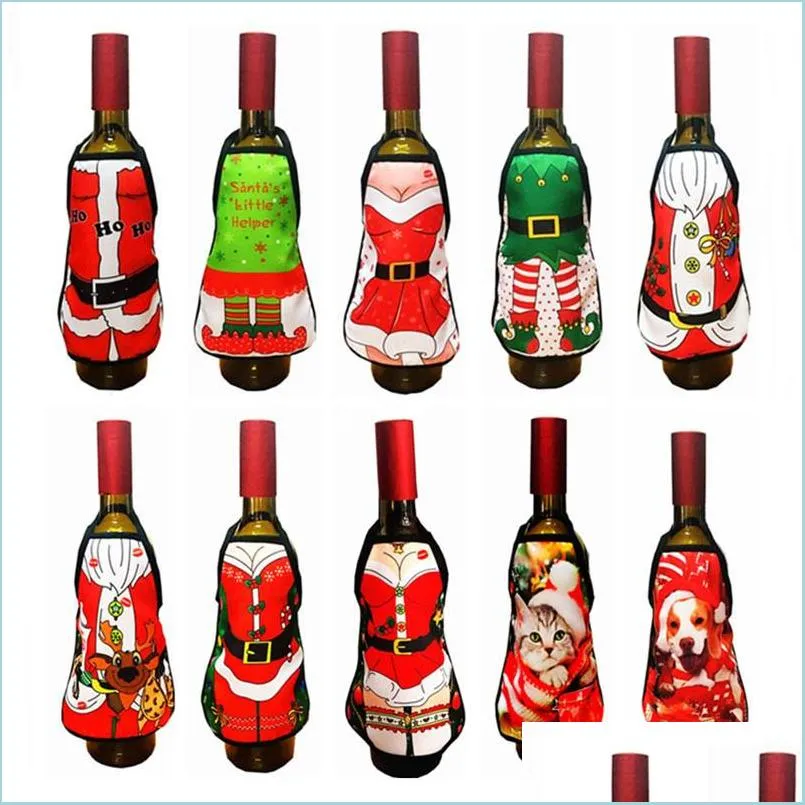 Décorations de Noël Tablier de bouteille de bière Mini Noël Vin rouge Père Noël Y Lady Dog Bar KTV Sleeve Drop Livraison Maison Jardin Festif P Dhmbq