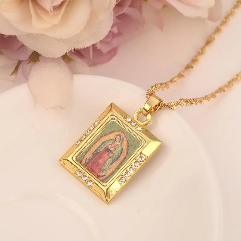 Pendant Necklaces Virgin Mary Crystal Cz Necklace For Women/Girls Gold Color Lady Jewelry Wholesale Colar Cross Mother GiftPendant