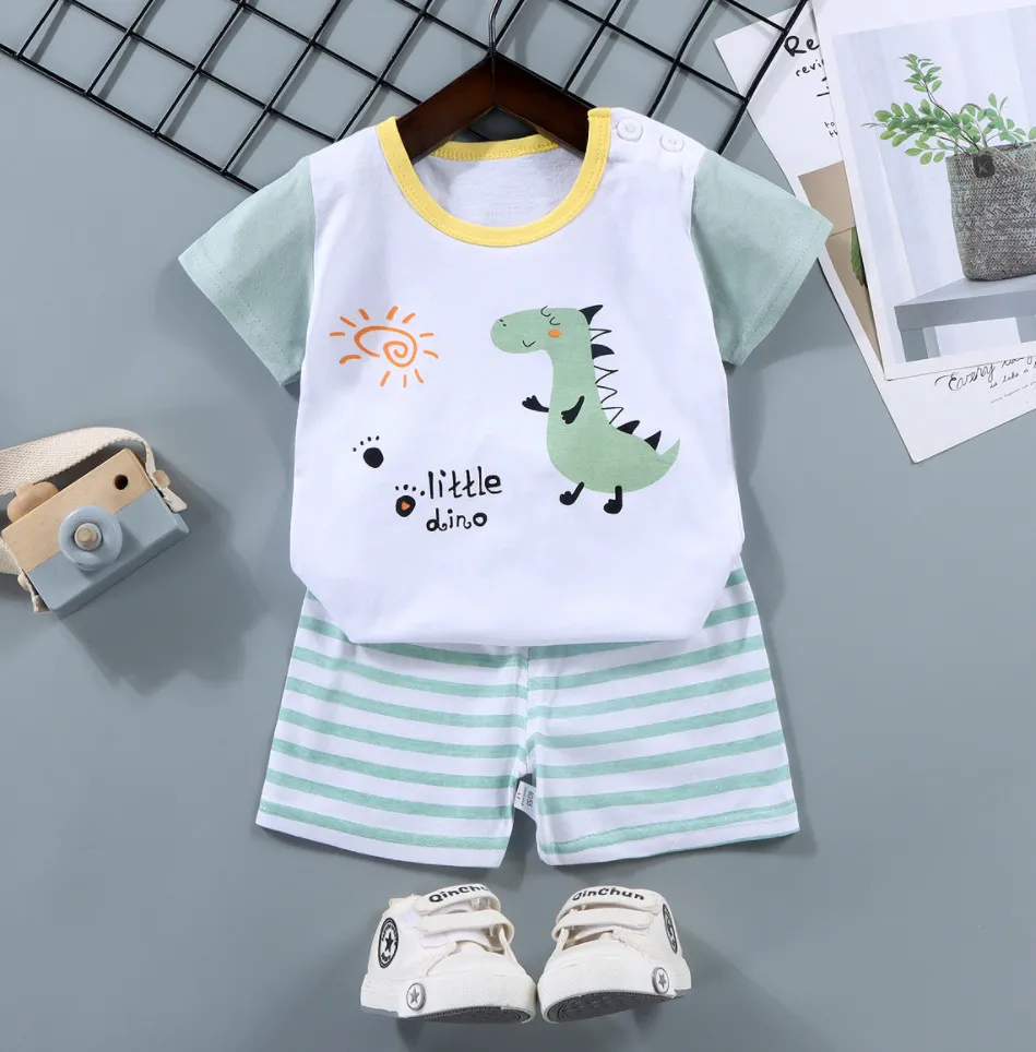 Den senaste korta pijama korta ärmdräkt bomull t-shirt baby sommar barn kläder hem kläder många stilar att välja från support anpassad logotyp