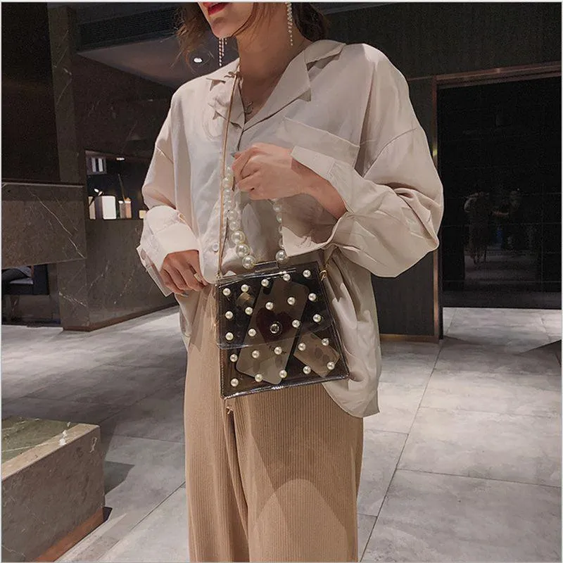 Evening Bags Women Transparent Pearl Handbag Shoulder Bag Clear Jelly Purse Clutch PVC Tote /BYEvening