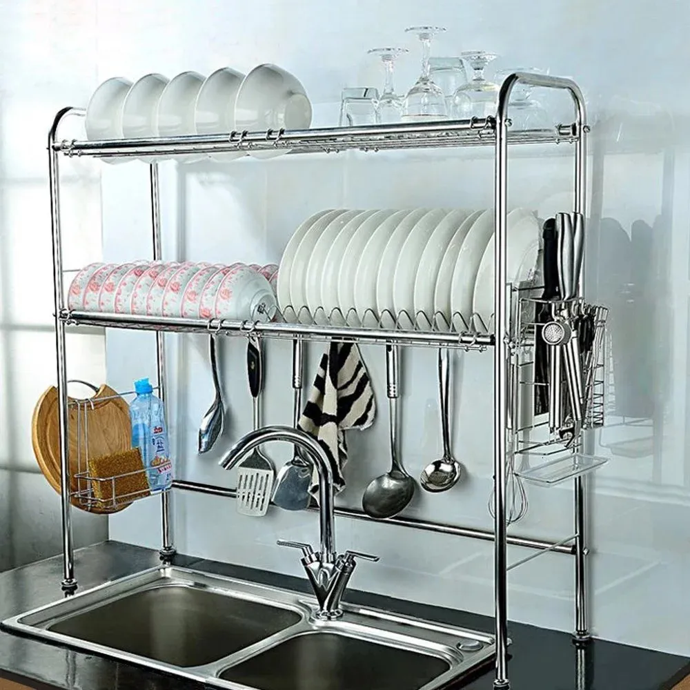 Supports De stockage Racks Réglable Plat En Acier Inoxydable Argent Cuisine Organizador De Cocina Porte-Éponge Accessoires 230330