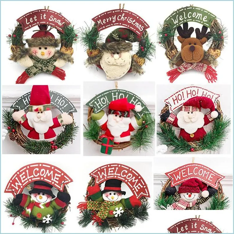 Decorazioni natalizie Rattan Ghirlanda di legno Porta della bambola Decorazione appesa Ghirlanda Babbo Natale Pupazzo di neve Alce Decor Drop Delivery Home Garden Fe Dhhsu