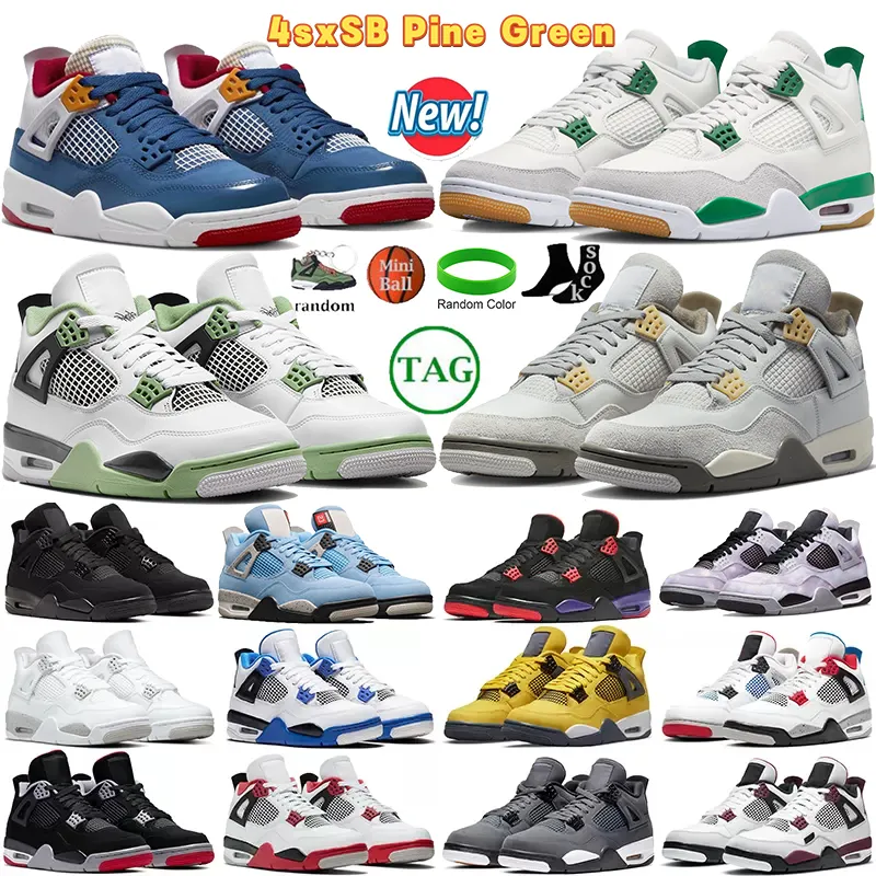 Nuevos zapatos de baloncesto 4s para hombres, mujeres, entrenadores de moda, diseñador de zapatos deportivos para hombres, Pine Green Seafoam Midnight Navy Black Cat Craft Photon Dust Shimmer, zapatillas de deporte para mujer