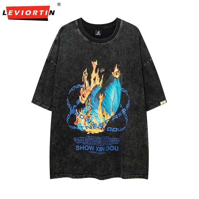 メンズTシャツバタフライフレームレタークロスサマーコットンティーショートスリーブストリートウェアY2K Tシャツユニセックスクルーネック特大タンクトップ230329