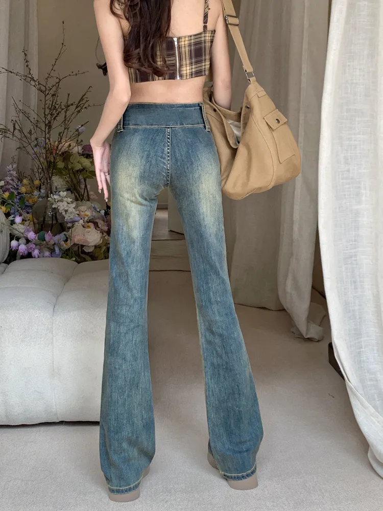 Y2K Flare Womens Low Waisted Denim Pants Aesthetic Retro