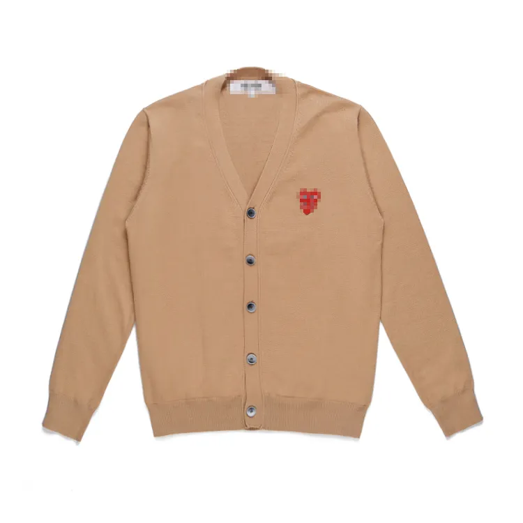 المصمم للرجال سفن CDG com des garcons تلعب المرأة المزدوجة القلوب السترة khaki زر الصوف v الرقبة cardigan size xl