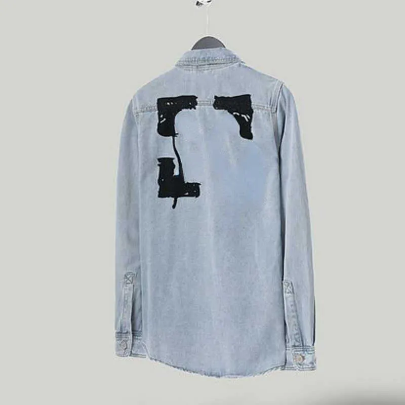 أزياء غرافيتي سهم جينز جاكيتات الرجال جينز جينز قميص مصمم سترة عارضة معطف دافئ كارديجان معطف كبير الأكمام البولو تي شيرت