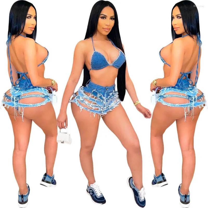 Jeans femme 2023 été européen et américain frangé effiloché Denim Shorts femmes pantalons décontractés une pièce