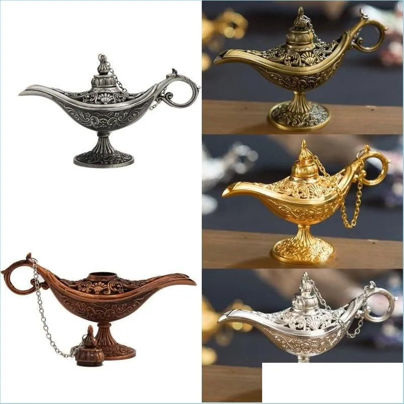 Fragrance Lamps Antique Style Fairy Tale Aladdin Magic Tea Pot Genie Lamp Vintage Retro Toys For Home Decoration Gifts Drop Delivery Dhqnd