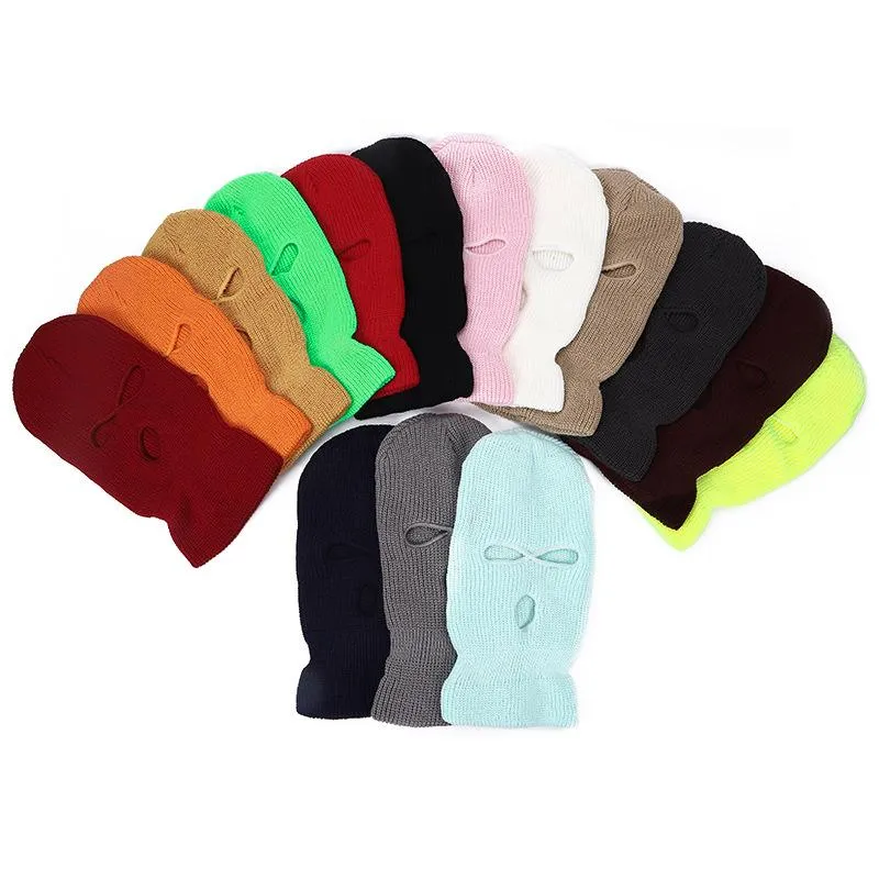 Basker full ansiktsskidåkning skidmask hatt 3 hål balaclava armé taktisk cs vindtät stickad beanies motorhuv vinter varm unisex capsberets