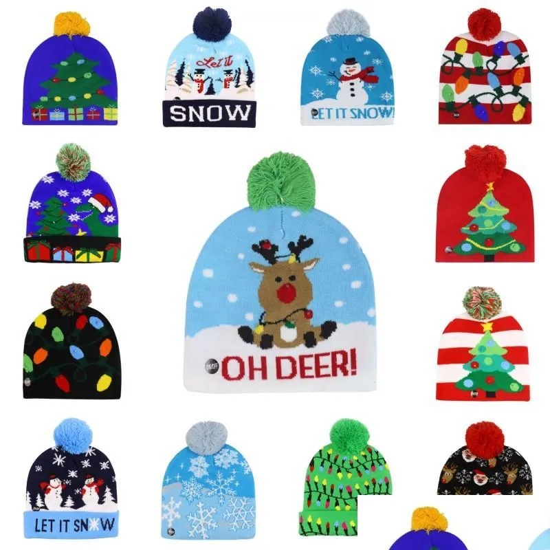Party Hatts LED Light Christmas Hat Winter Warme Beanie tröja Stickat nyår Xmas Lysande blinkande virkning Drop Delivery Home Gar DHQ3M