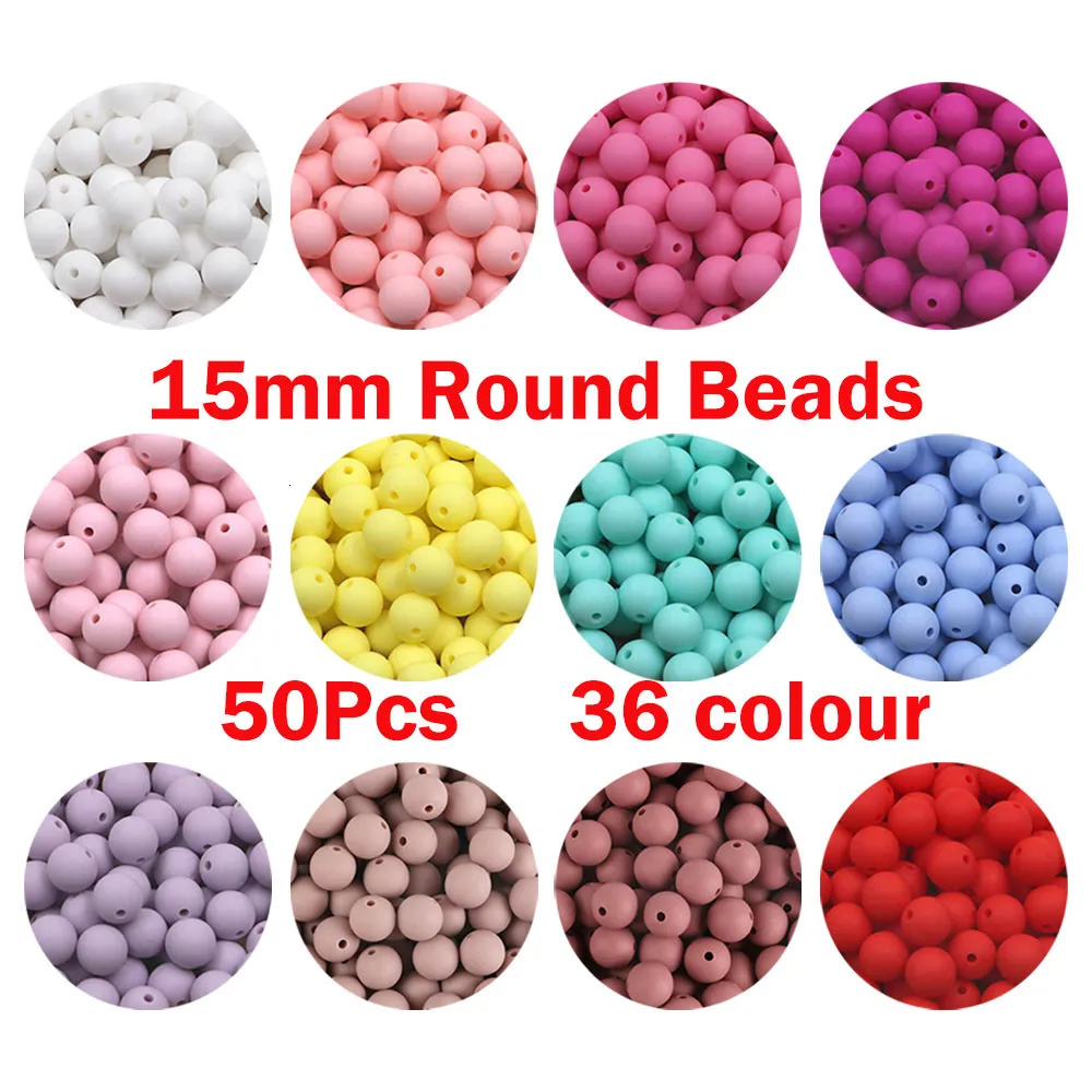 Bable The Leaters Toys Kovict 50pcs 15 -мм силиконовые бусины безопасно -прорезывание круглое прорезывание зубов DIY Жевавшие красочные для младенца 230329