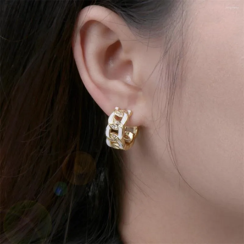 Hoop Earrings Punk Women Cuba Chain Earring High-quality Gold-plated Copper Pave Setting Zircon Enamel Color Jewelry Accessories